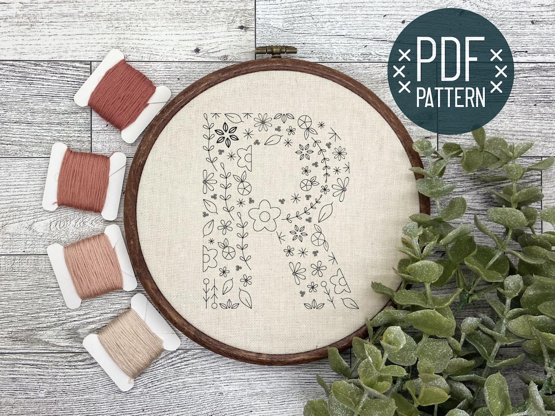 Letter R | Hand Embroidery Pattern | Floral Alphabet Embroidery Design ...