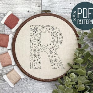 Letter R | Hand Embroidery Pattern | Floral Alphabet Embroidery Design | PDF Digital Download