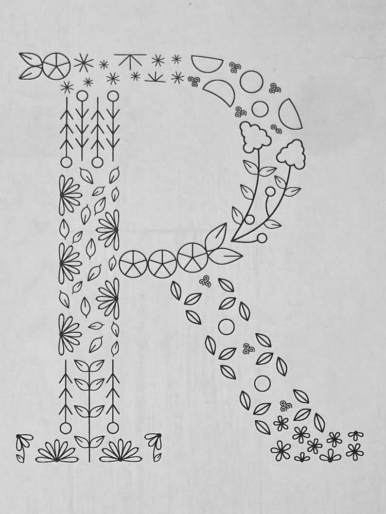 Floral Alphabet Letter R Initial Embroidery PDF Pattern Etsy