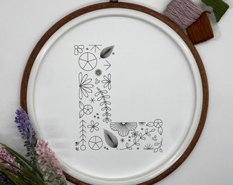 Floral Alphabet Letter L Initial Embroidery PDF Pattern, Instant Digital Download, Floral Monogram Embroidery for Beginners, Hand Embroidery