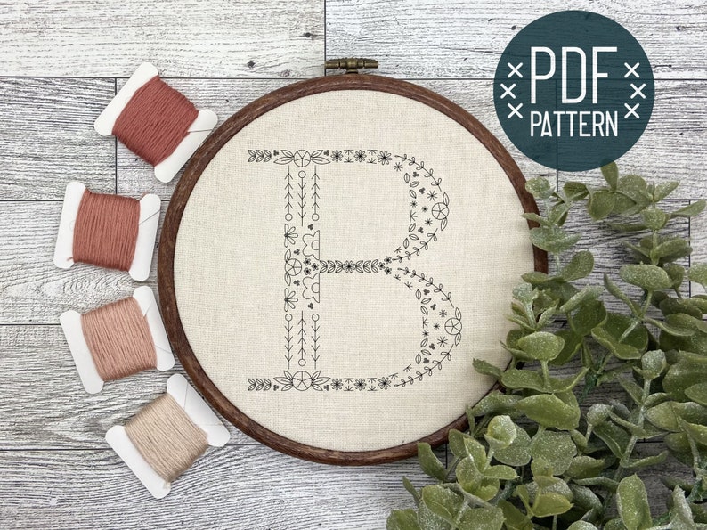Floral Alphabet Letter B Hand Embroidery Pattern PDF Digital Download ...