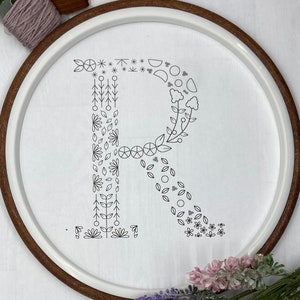 Floral Alphabet Letter R Initial Embroidery PDF Pattern, Instant ...