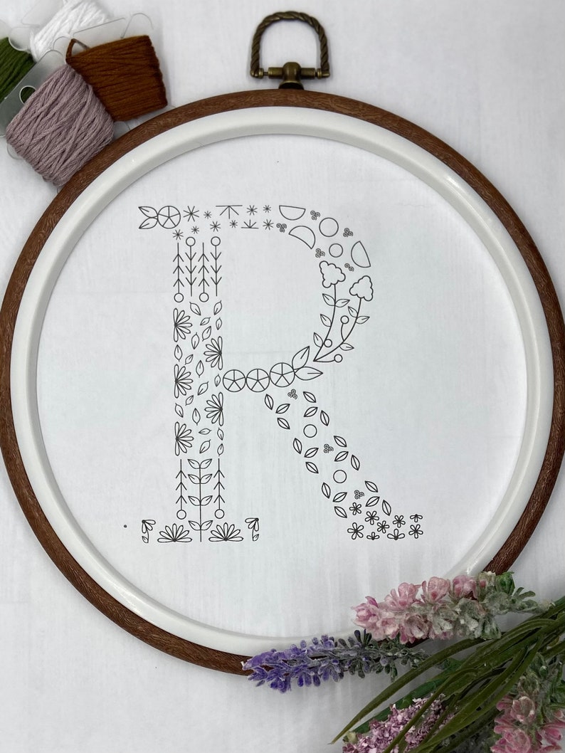 Floral Alphabet Letter R Initial Embroidery PDF Pattern Etsy