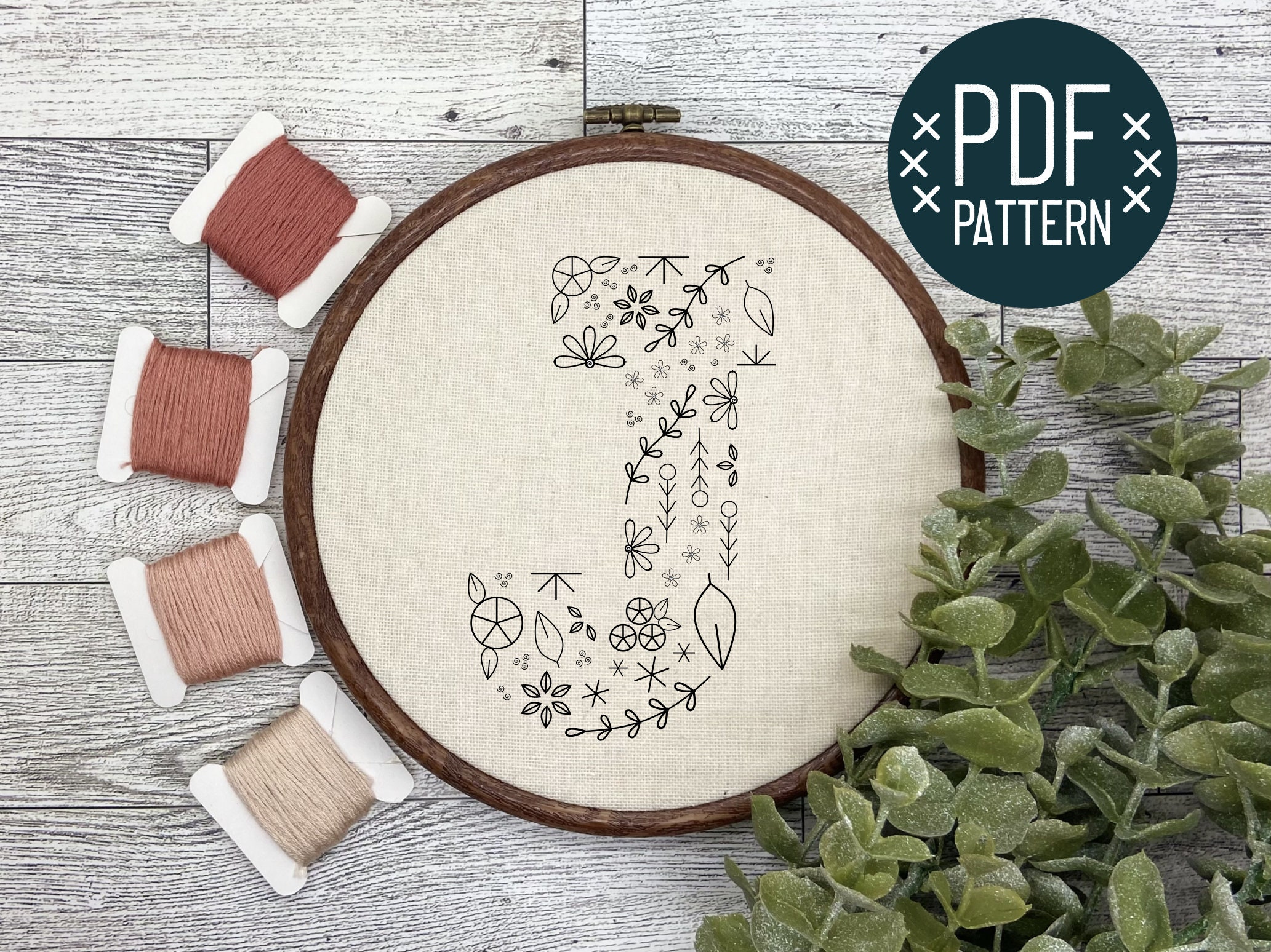 Floral Alphabet Initial Embroidery PDF Pattern Instant Etsy
