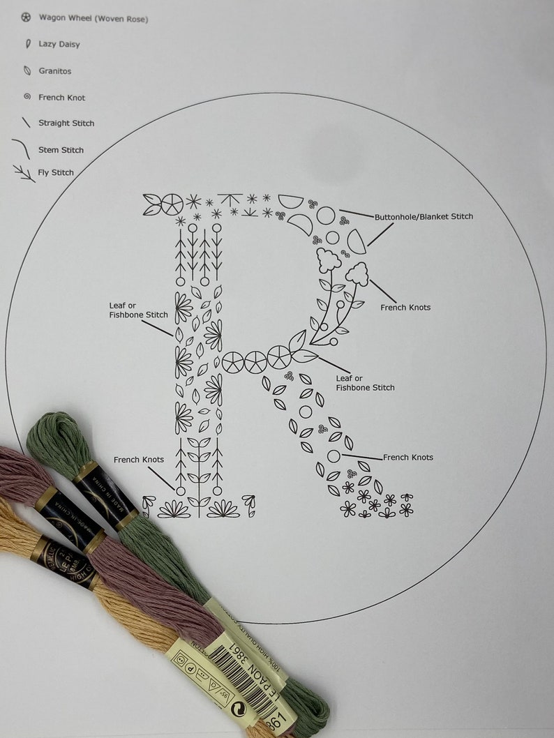Floral Alphabet Letter R Initial Embroidery PDF Pattern, Instant ...
