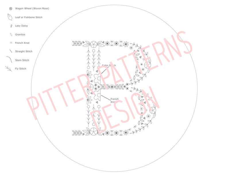 Floral Alphabet Letter B Hand Embroidery Pattern PDF Digital Download ...