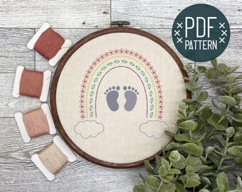 Motif de broderie main bébé arc-en-ciel | Conception de broderie pour chambre de bébé | Motif floral de broderie pour bébé