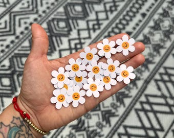 Happy Face Daisy Sticker: Waterproof Mini Decal (1x1 in)
