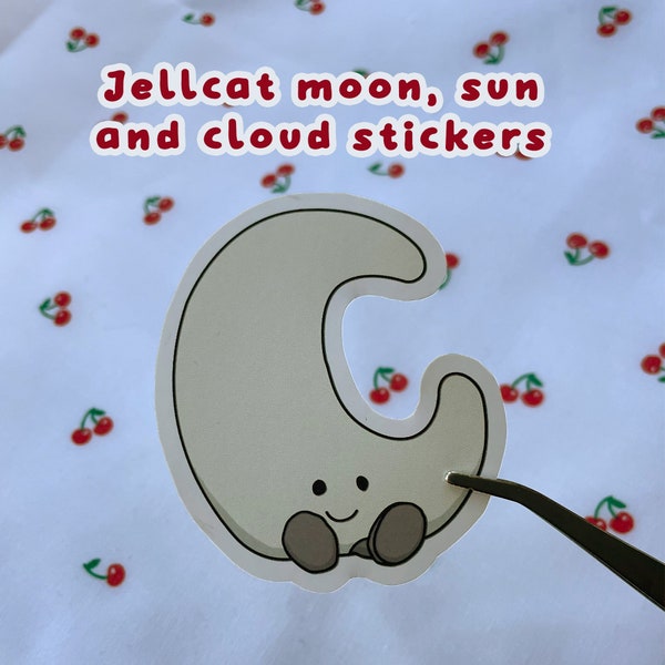 cute jellycat sun, moon, cloud sticker, 1 adorable plushie sticker for girls who love stationary, gifts for girlfriend, gifts for friends