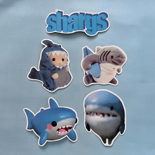 cute adorable shark sticker pack, 5 meme stickers for girls who love funny hilarious stickers, gifts for girlfriend, unisex ocean stationary