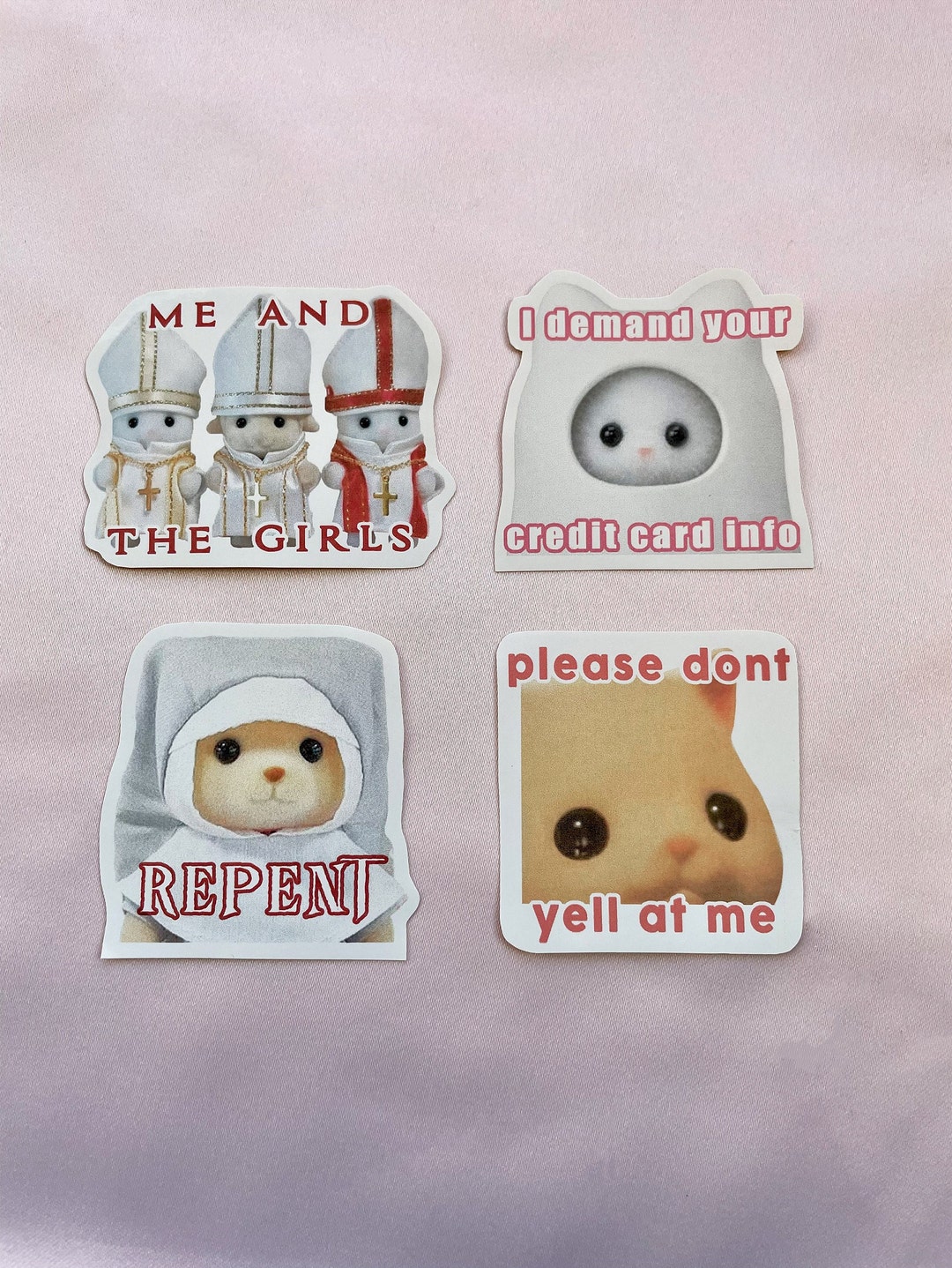 Cute Sylvanian Families Sticker Pack, 4 Funny Meme Stickers for Girls