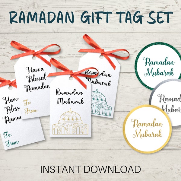 Ramadan Gift Tags for Gift Boxes and Goodie Bags, Set of 7 Different Printable Gift Tags