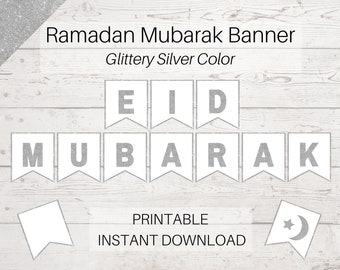 Eid Decoration for Home, Gold Eid Mubarak Banner PDF Printable File Download, Eid Ramadan Gift, Eid Party Activity, Ramadan Decoration