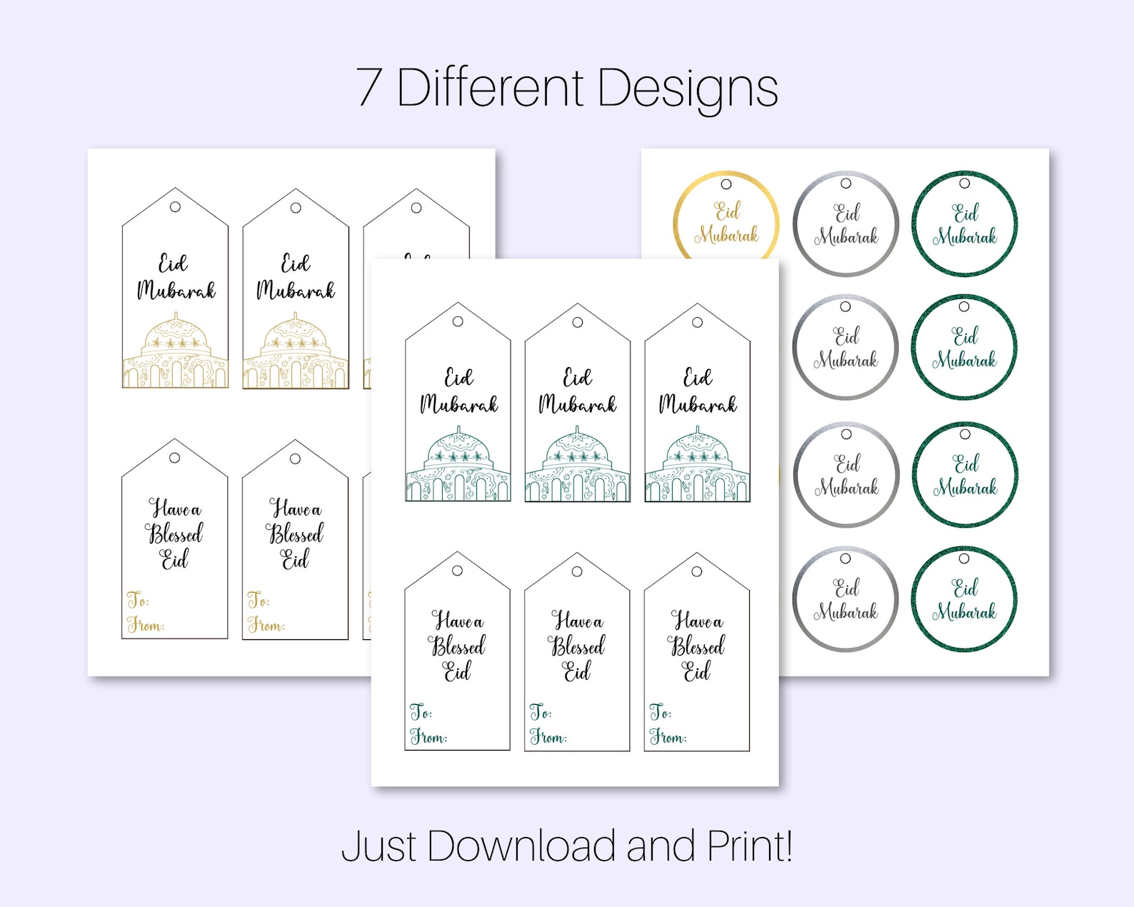 Eid Gift Tags for Gift Boxes and Goodie Bags, Set of 7 Different ...