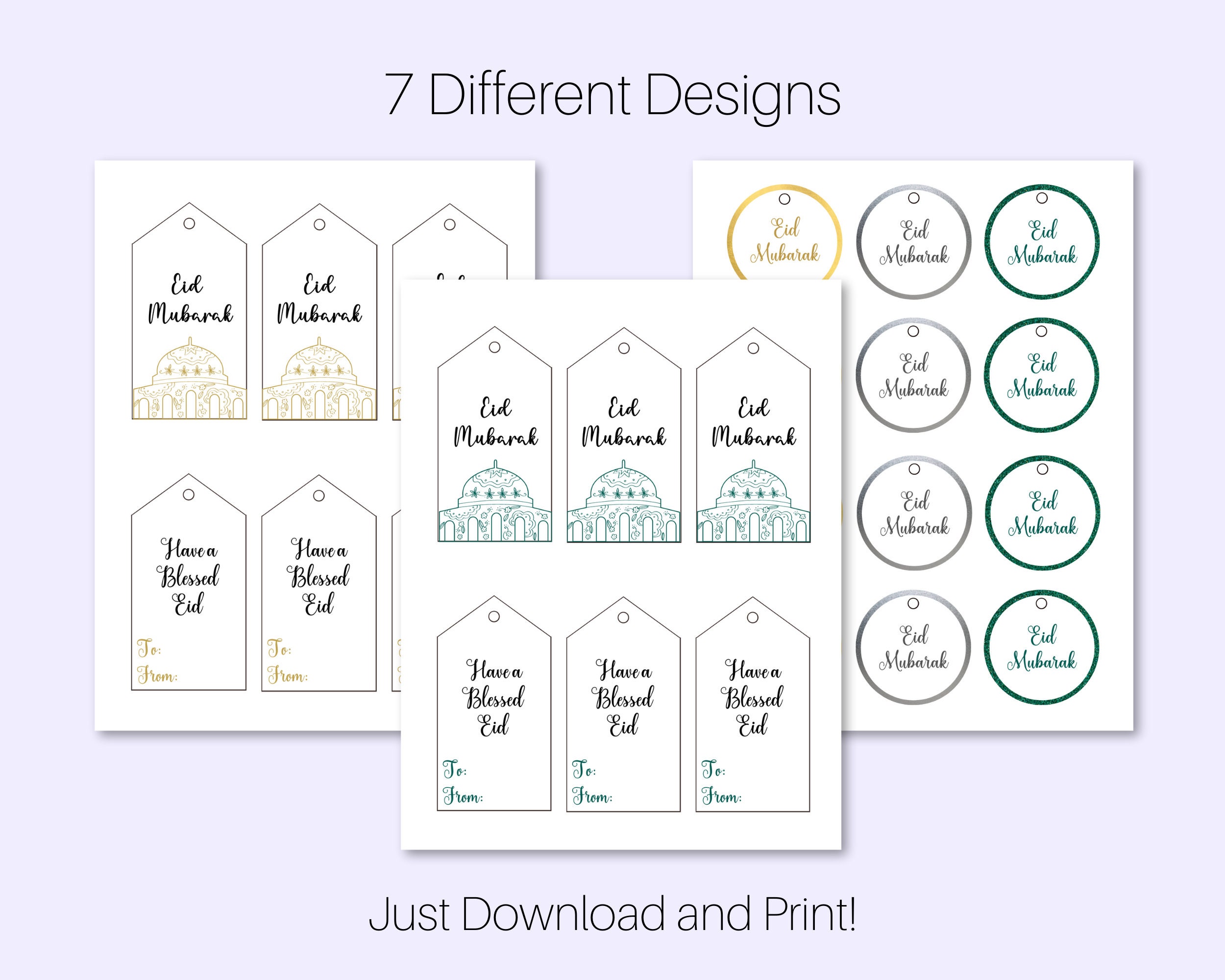 Eid Gift Tags for Gift Boxes and Goodie Bags, Set of 7 Different ...