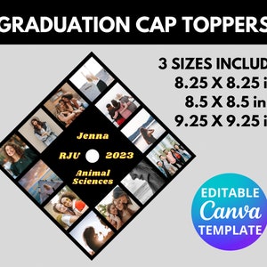 Personalized Graduation Cap Topper, Custom Grad Cap Topper with Name and Photos, DIY Graduation Cap Topper, Editable Canva Template
