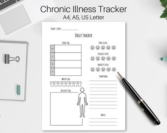 Chronic Illness Health Tracker, Daily Chronic Illness Log, Printable Health Tracker Planner, Symptom Tracker, Food Log, Instant Download
