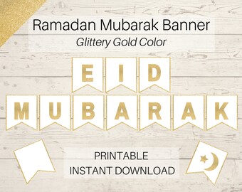 Eid Decoration for Home, Gold Eid Mubarak Banner PDF Printable File Download, Eid Ramadan Gift, Eid Party Activity, Ramadan Decoration