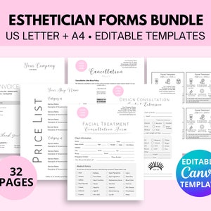Editable Esthetician Forms Template Bundle, Esthetician Consent Forms, Facial Consent Forms, Client Intake Forms, Business Forms
