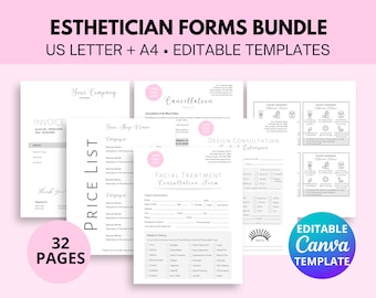 Editable Esthetician Forms Template Bundle, Esthetician Consent Forms, Facial Consent Forms, Client Intake Forms, Business Forms