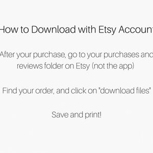 以下が含まれることがあります： Etsyアカウントを使用してEtsyからデジタル購入をダウンロードする方法に関するテキストベースの説明。この説明では、Etsyのウェブサイト（アプリではなく）の購入とレビューのフォルダにあるダウンロードファイルを見つける方法について説明しています。