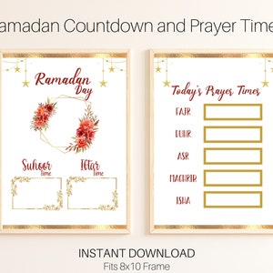 Ramadan Countdown and Prayer Times Bundle, Ramadan Decoration, Ramadan Calendar and Prayer Times, Suhoor Iftar Times, Days Until Eid Gold