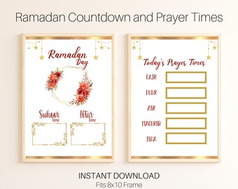 Ramadan Countdown and Prayer Times Bundle, Ramadan Decoration, Ramadan Calendar and Prayer Times, Suhoor Iftar Times, Days Until Eid Gold