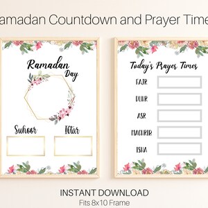 Ramadan Countdown and Prayer Times Bundle, Ramadan Decoration, Ramadan Calendar and Prayer Times, Suhoor and Iftar Times, Days Until Eid