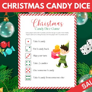 Christmas Candy Dice Game, Christmas Party Game, Christmas Dice Game, Fun Christmas Games, Christmas Activity