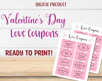 Valentines Day Coupons | Printable Love Coupons | Gift for Her | Valentine's Day gift | Love Coupons Printable PDF | Last Minute Gift
