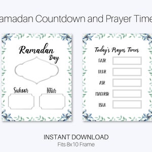 Ramadan Countdown and Prayer Times Bundle, Ramadan Decoration, Ramadan Calendar and Prayer Times, Suhoor Iftar Times, Days Until Eid Floral