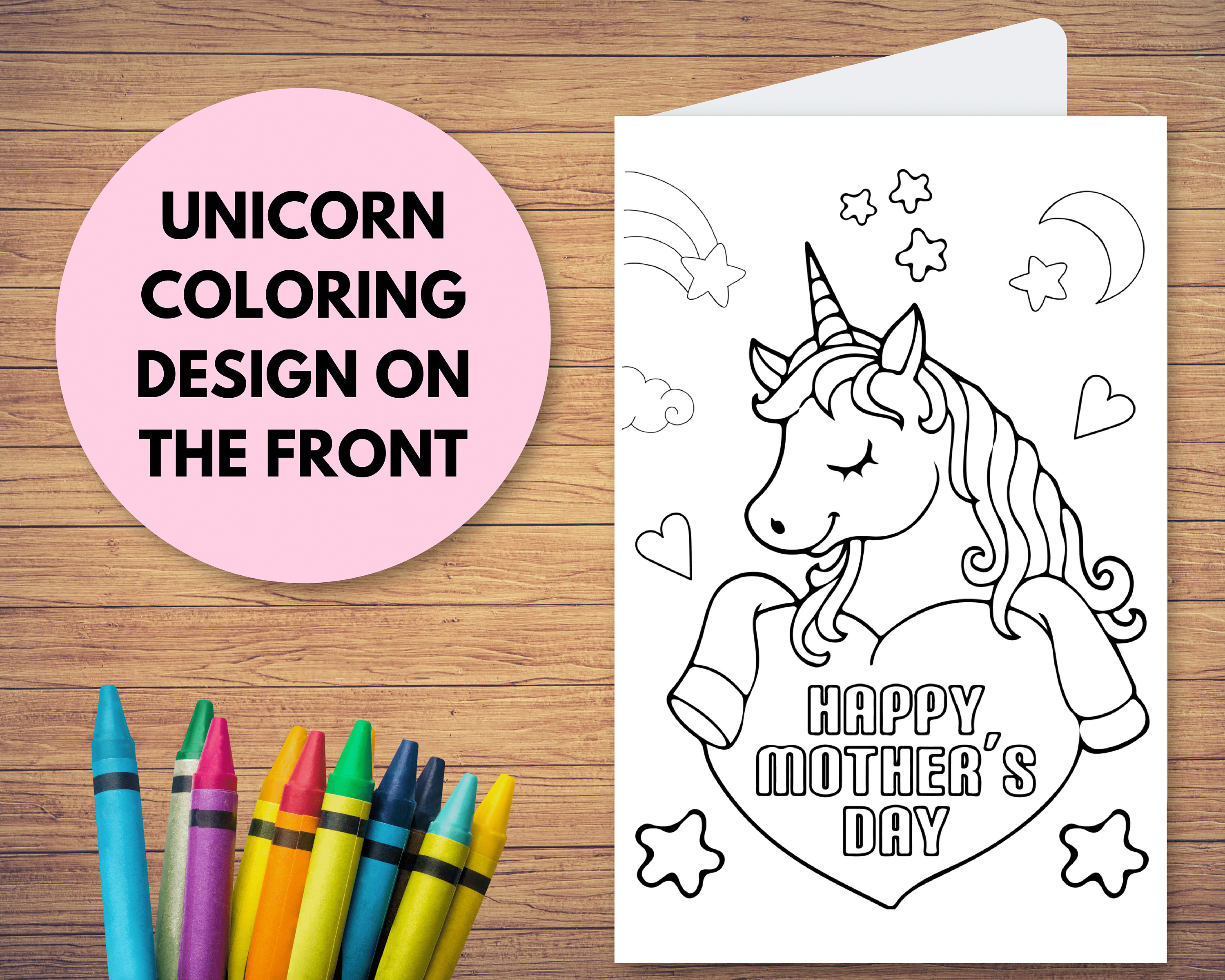 Printable Unicorn Mother's Day Coloring Card for Mom, Kid's Mother's ...