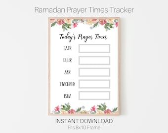 Rastreador diario de tiempos de oración de Ramadán, decoración de Ramadán, decoración de Ramadán, tiempos de oración de Ramadán Fajr Duhr Asr Maghrib Isha