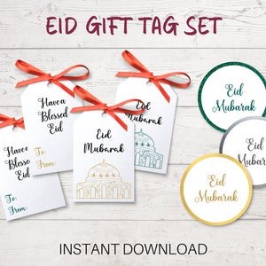 Eid-presentetiketter för presentaskar och goodiebags, set med 7 olika utskrivbara presentetiketter