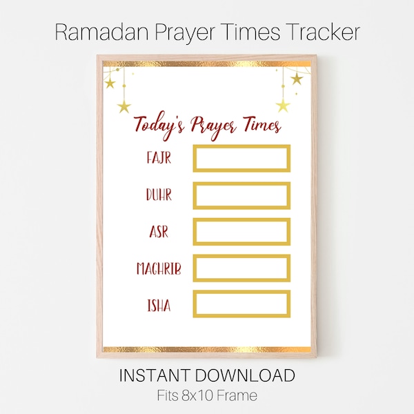 Ramadan Daily Prayer Times Tracker, Ramadan Decoration, Ramadan Decor, Ramadan Prayer Times Fajr Duhr Asr Maghrib Isha, Islamic Prayer Chart