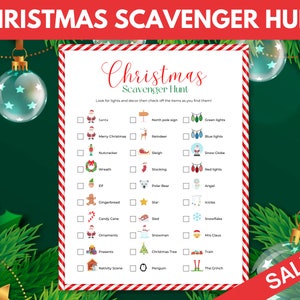 Christmas Scavenger Hunt Game, Christmas Treasure Hunt, Christmas Party Game, Fun Christmas Games, Christmas Activity, Holiday Party Games
