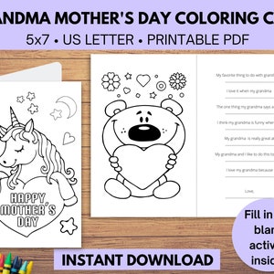 Printable Mother&#39;s Day Coloring Card for Grandma, Granny Nana Mother&#39;s Day Coloring Cards, Grandma Mother&#39;s Day Gift, Grandma Coloring Pages