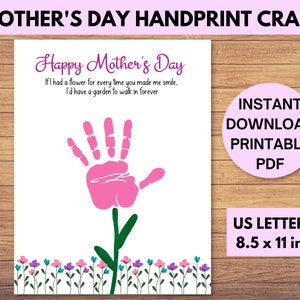 Printable Mother&#39;s Day Handprint Craft, Kids Handprint Activity, Keepsake Craft for Mom, Child Art Activity, Baby Toddler Child Kids Craft