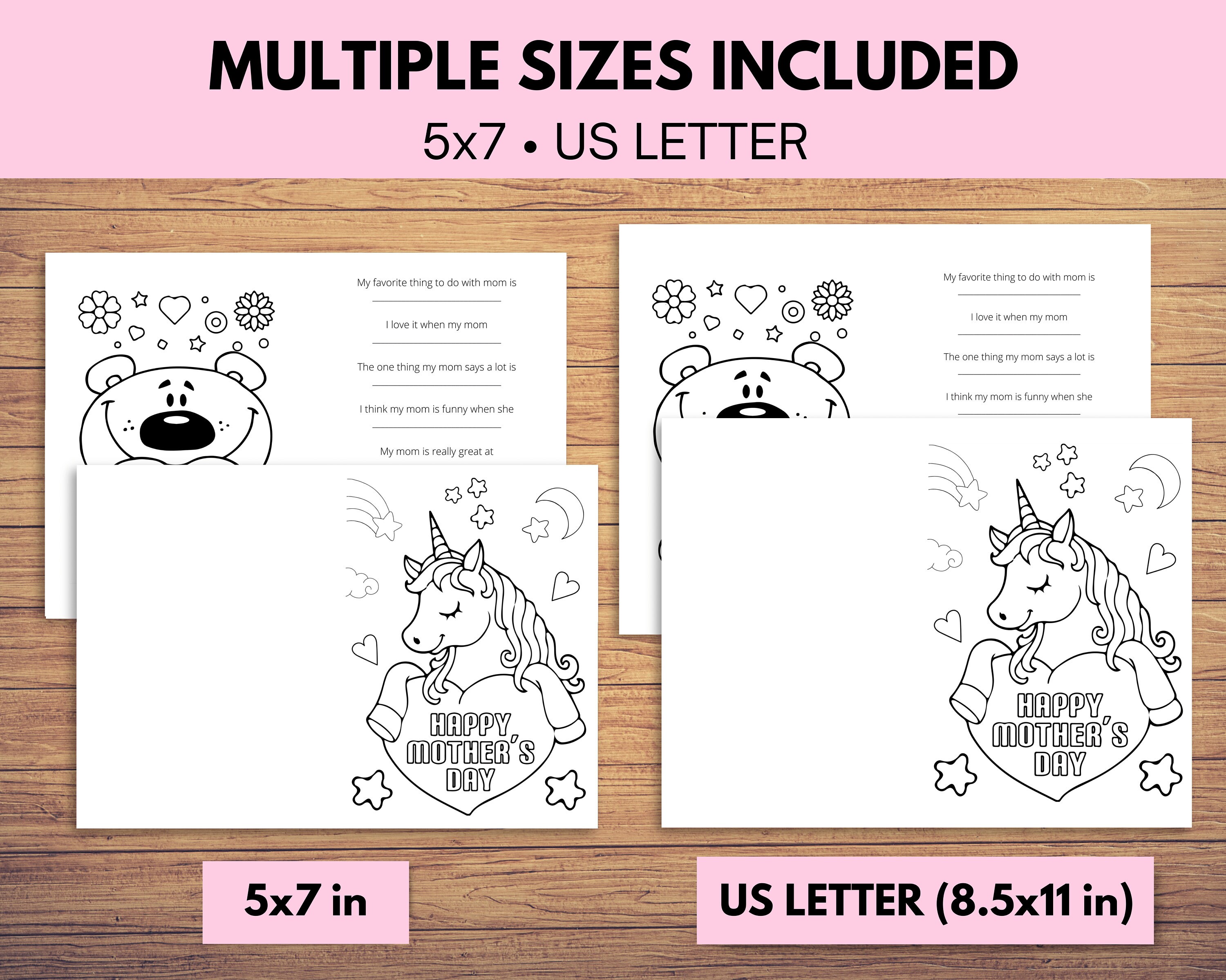 Printable Unicorn Mother's Day Coloring Card for Mom, Kid's Mother's ...