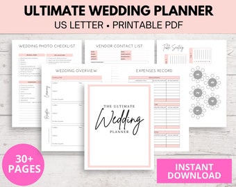 Druckbare Hochzeitsplaner Vorlagen Bundle | Wedding Planner Buch | Minimalistischer Hochzeitsplanungs-Leitfaden | Hochzeit Budget | Hochzeitsreise