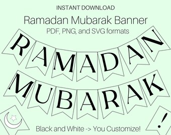 Ramadan Mubarak Banner SVG, PNG and PDF Printable File Download, Ramadan Activity for Kids, Ramadan Mubarak Sign diy