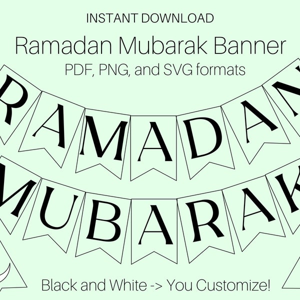 Ramadan Mubarak Banner SVG, PNG and PDF Printable File Download, Ramadan Activity for Kids, Ramadan Mubarak Sign diy