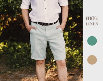 Linen shorts for men, Loose shorts with pockets, Casual summer shorts, Spring shorts, Basic shorts, Classic beige shorts, Zipper Fly,