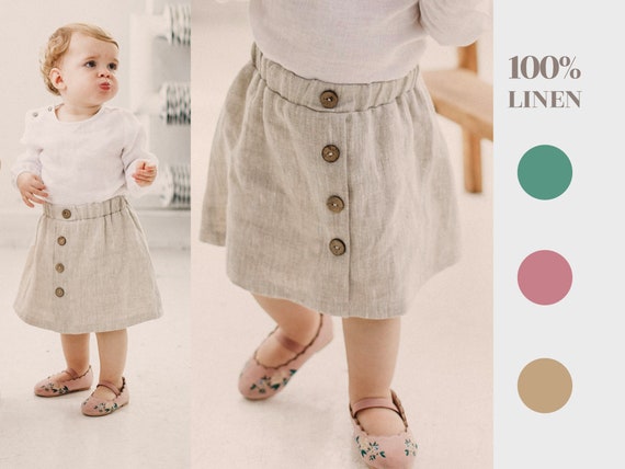 Baby Girls Linen Skirt With Buttons Birthday Skirt Baby Linen Toddler Girl Summer Skirt Linen Clothes for Babies Pink Straight Skirt Etsy