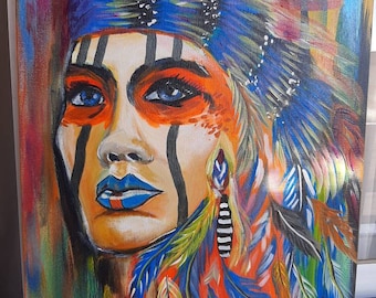 Schilderij van Pacohonda. Indiaas. Decoratieve schilderkunst. Abstract. Kinderschilderij. Acrylkunst. Modern. Origineel. Indiaanse kunst. Met de hand beschilderd