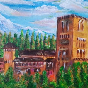 Alhambra-Gemälde. Granate. Acrylkunst. Pop-Art. Modern. Alhambra-Schloss. Wanddekoration. Handgemaltes Gemälde. Kunst