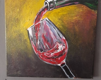 Een glas wijn. Andalusische wijn. Decoratief schilderij. Muurdecoratie. Modern. Abstract. Acrylkunst. Origineel. Handgeschilderde kunst