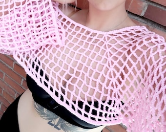 Visnet crop top. Gehaakte mesh top. Zomer visnet top. Strandkleding. Losse bolero. Sexy en moderne top. Bolero.