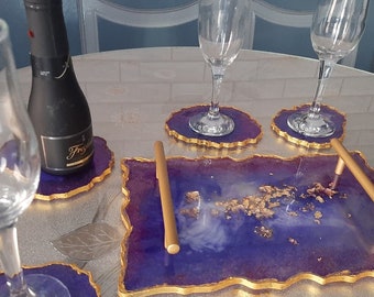 Dienblad met onderzetters. Tafeldecoratie.