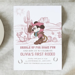 First Rodeo Birthday Invitation Template, Minnie Cowboy Theme Party, Rodeo Birthday, Cowboy Western Wild West Birthday, Editable